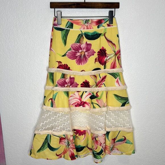 NWT PatBo LAELIA FRINGE TRIM MIDI SKIRT - CANARY Size 0 - Picture 2 of 13